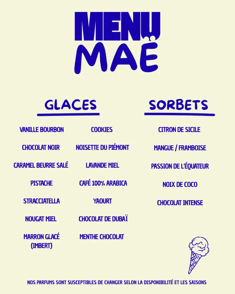 Menu Glaces Artisanales à Sète Novembre